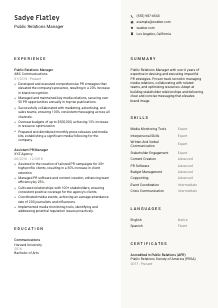 Public Relations Manager CV Template #2