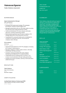 Public Relations Specialist CV Template #2