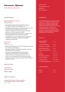 Public Relations Specialist CV Template #3