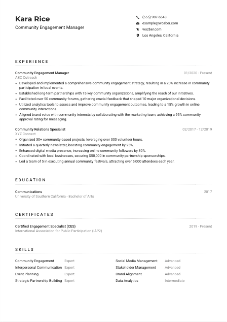 Community Engagement Manager CV Example