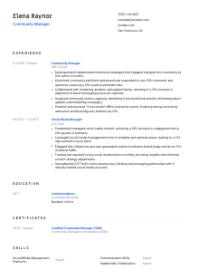 Community Manager Resume Template #1