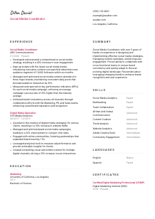 Social Media Coordinator CV Template #2