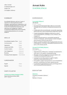 Social Media Influencer Resume Template #2