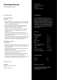 Social Media Specialist CV Template #3