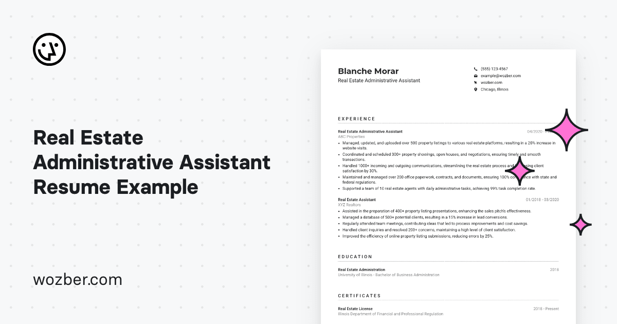 Real Estate Administrative Assistant Resume Example