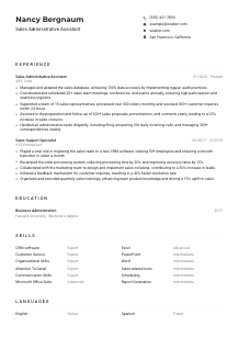 Sales Administrative Assistant CV Example
