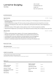 Secretary Resume Template #2