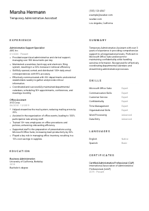 Temporary Administrative Assistant Resume Template #1