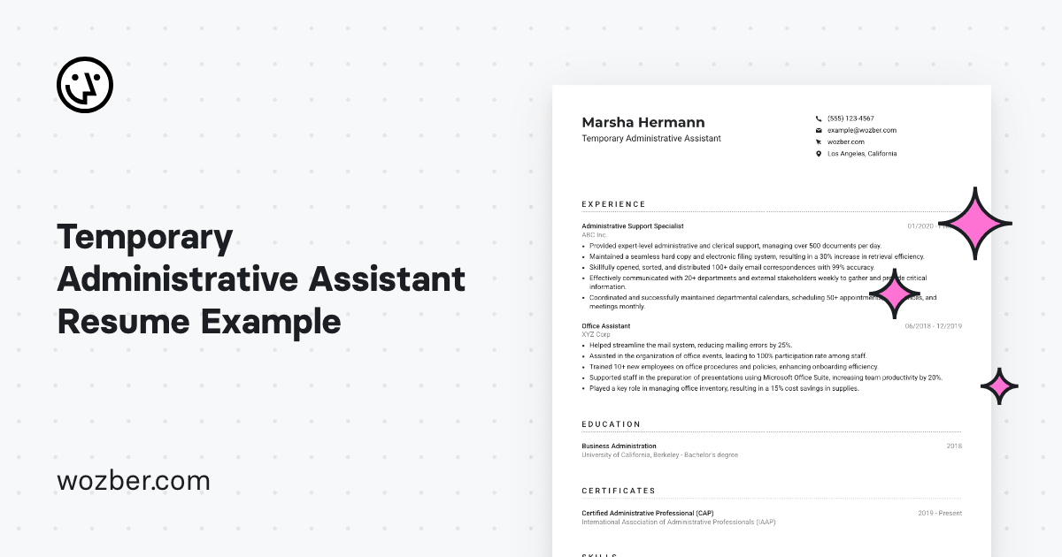 Temporary Administrative Assistant Resume Example 6946