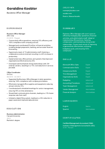 Business Office Manager CV Template #2