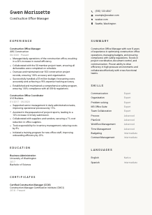 Construction Office Manager Resume Template #13