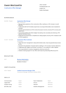 Construction Office Manager Resume Template #8