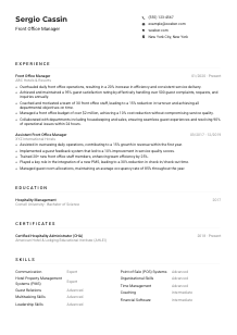 Front Office Manager CV Example