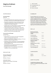 Records Manager Resume Template #13