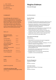 Records Manager Resume Template #19