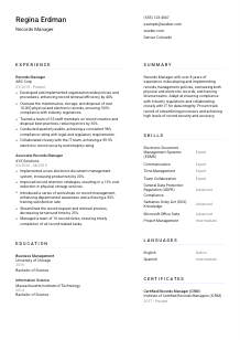 Records Manager CV Template #5