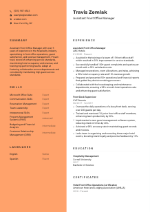 Assistant Front Office Manager Resume Template #3