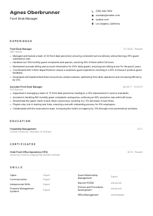 Front Desk Manager CV Example