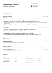 Front Desk Receptionist CV Example