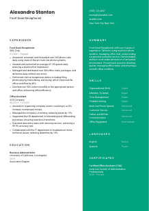 Front Desk Receptionist Resume Template #2