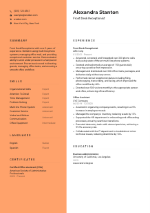 Front Desk Receptionist Resume Template #3