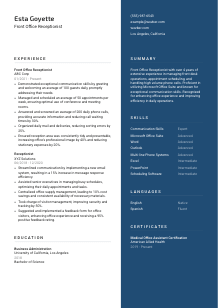 Front Office Receptionist Resume Template #2