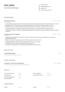Guest Services Manager CV Example