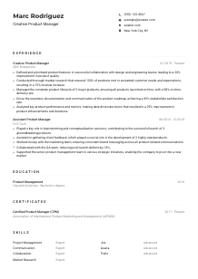 Creative Product Manager CV Example