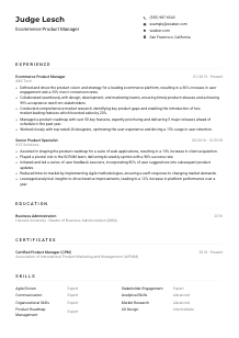 Ecommerce Product Manager CV Example