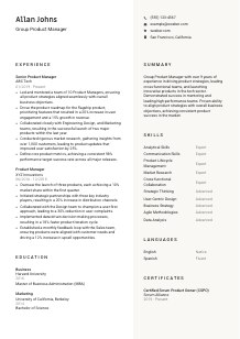 Group Product Manager CV Template #2