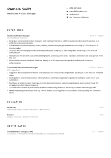 Healthcare Product Manager Resume Example