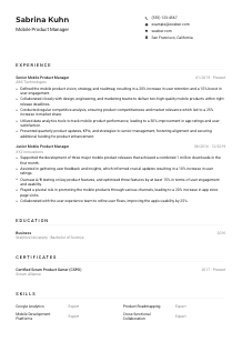 Mobile Product Manager CV Example