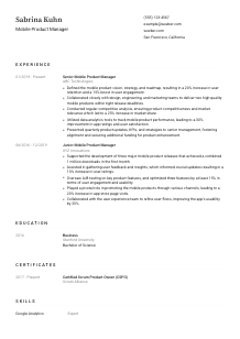 Mobile Product Manager CV Template #3