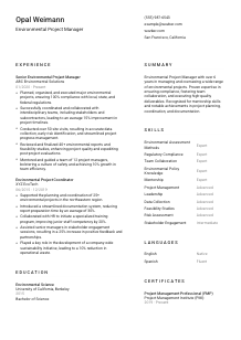 Environmental Project Manager CV Template #2