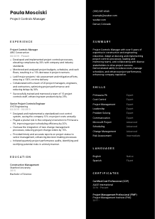 Project Controls Manager Resume Template #17
