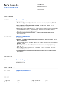 Project Controls Manager Resume Template #8