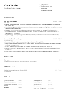 Real Estate Project Manager Resume Example