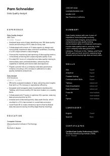 Data Quality Analyst Resume Template #3
