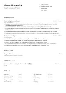 Quality Assurance Analyst CV Example
