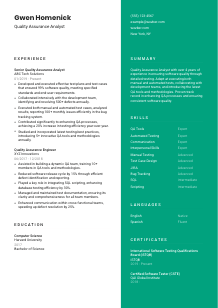 Quality Assurance Analyst CV Template #16