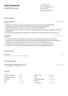 Quality Control Analyst CV Example