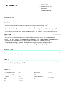 Quality Control Analyst CV Template #3