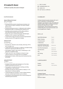 Software Quality Assurance Analyst Resume Template #13