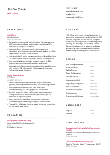 HSE Officer Resume Template #2