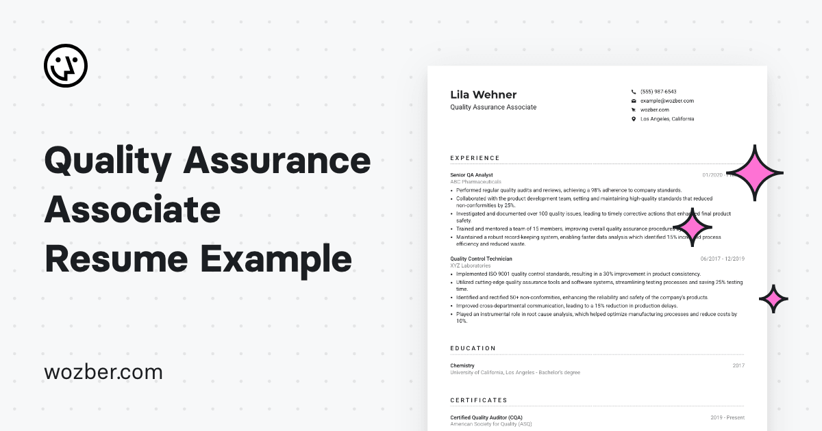 Quality Assurance Associate CV Example