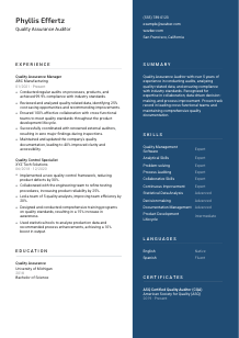 Quality Assurance Auditor Resume Template #15