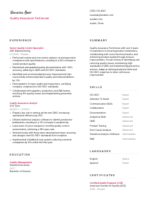 Quality Assurance Technician Resume Template #2