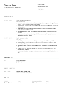 Quality Assurance Technician CV Template #1