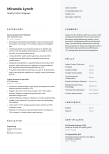 Quality Control Engineer Resume Template #2
