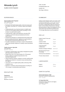 Quality Control Engineer Resume Template #1
